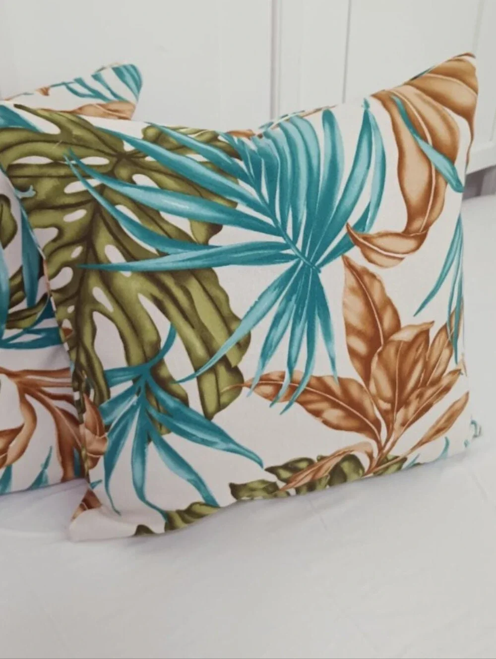 Handmade Throw Pillowcase Tropical Monstera Barkcloth Sets Of two 18x18